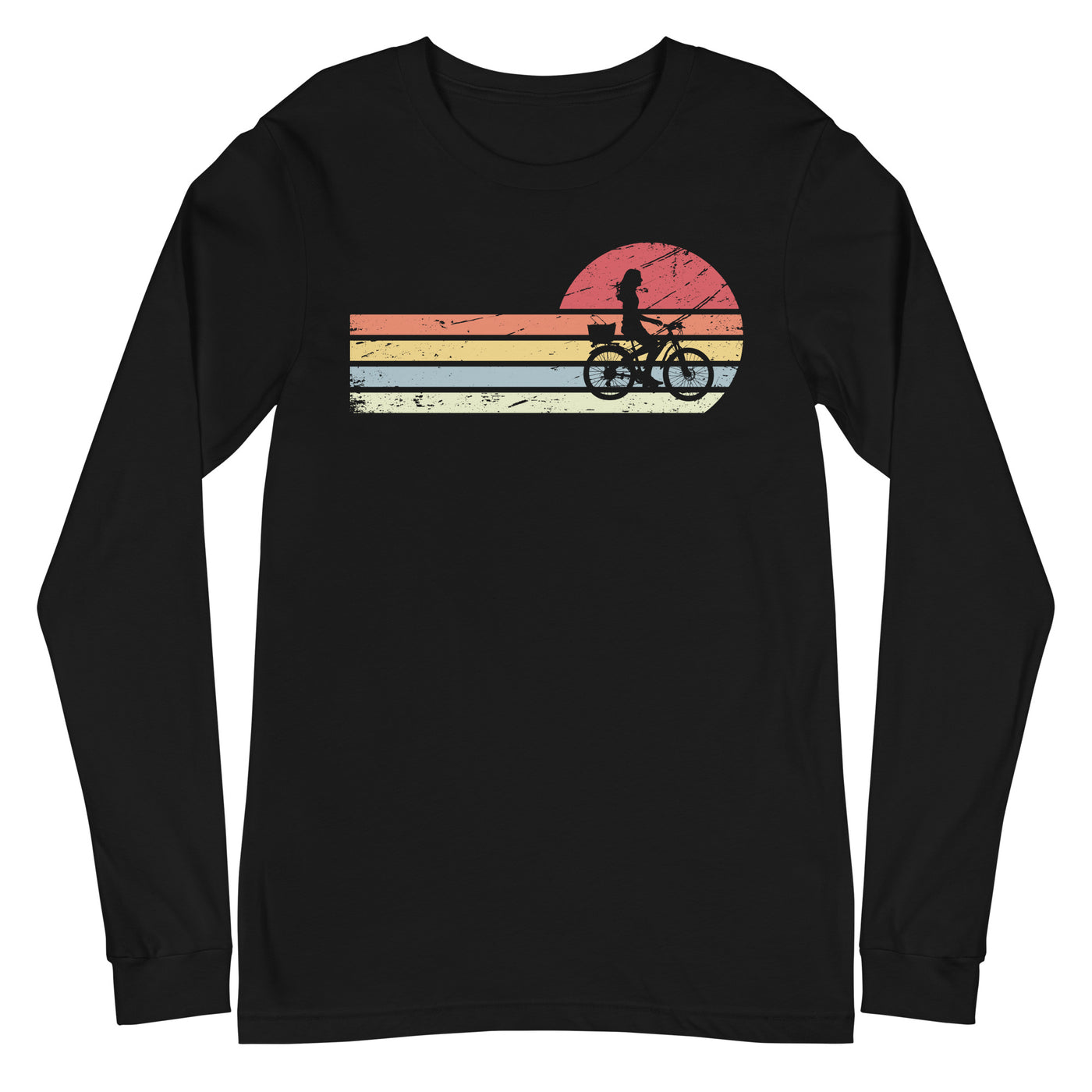 Sonne_und_Retro_Linies_-_Frau_Radfahren_-_(F) - Unisex Long Sleeve Tee | Bella + Canvas 3501 xxx yyy zzz Black