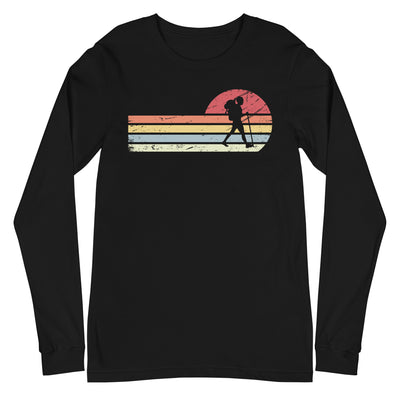 Sonne_und_Retro_Linies_-_Frau_Wandern_-_(W) - Unisex Long Sleeve Tee | Bella + Canvas 3501 xxx yyy zzz Black