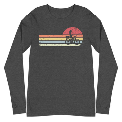 Sonne_und_Retro_Linies_-_Frau_Radfahren_-_(F) - Unisex Long Sleeve Tee | Bella + Canvas 3501 xxx yyy zzz Dark Grey Heather