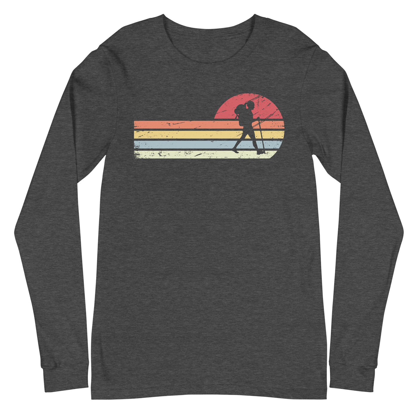 Sonne_und_Retro_Linies_-_Frau_Wandern_-_(W) - Unisex Long Sleeve Tee | Bella + Canvas 3501 xxx yyy zzz Dark Grey Heather