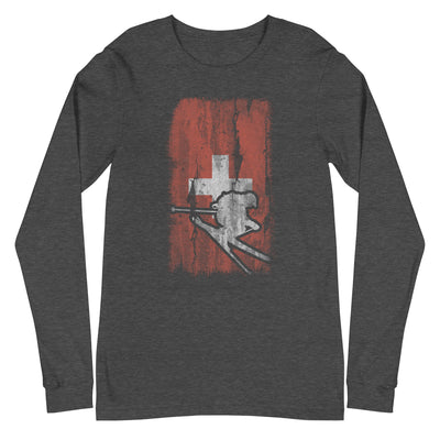 Schweizer Flagge und Skifahren - Longsleeve (Unisex) klettern ski xxx yyy zzz Dark Grey Heather