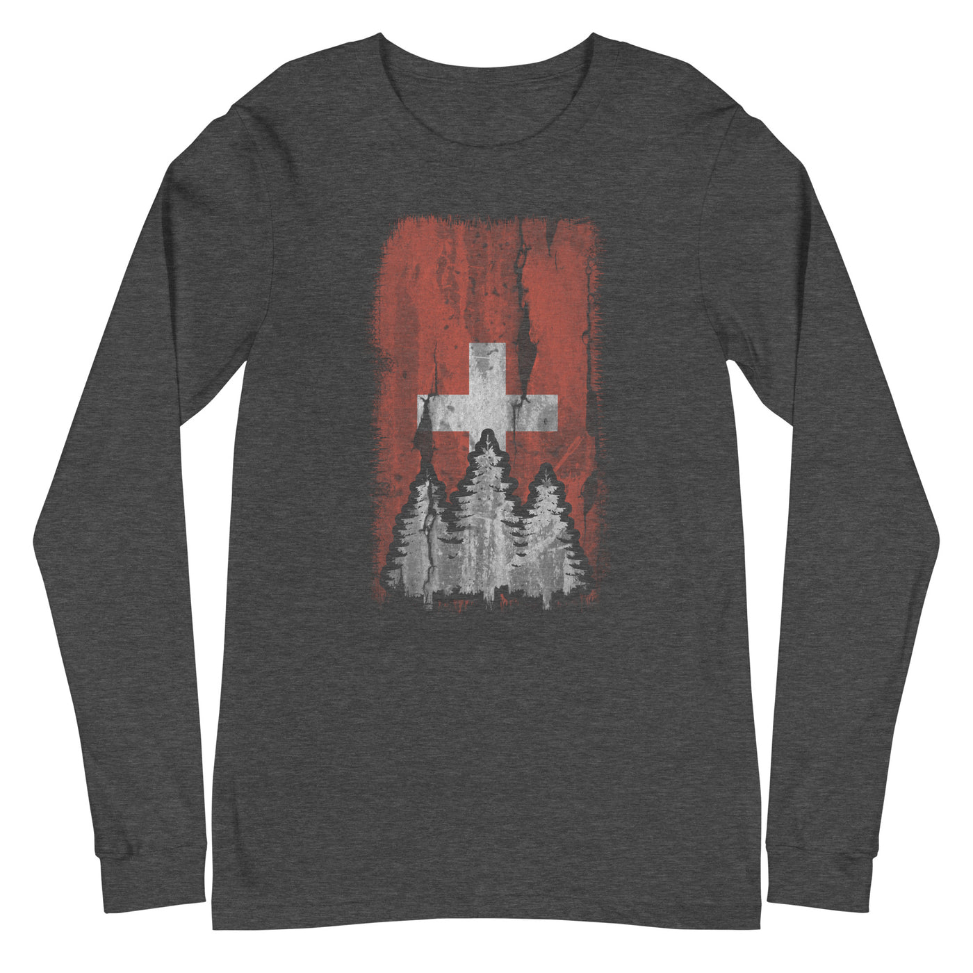 Schweizer Flagge und Baum - Longsleeve (Unisex) camping xxx yyy zzz Dark Grey Heather