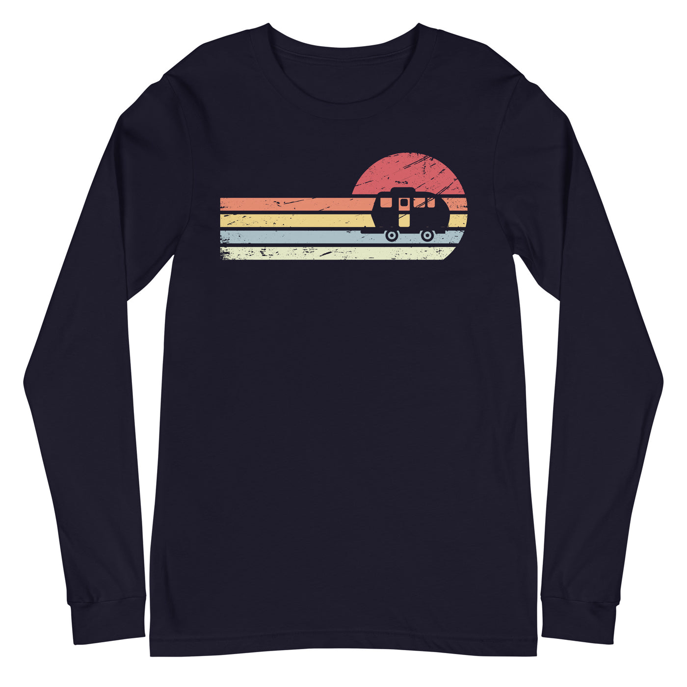 Sonne und Retro Linies - Camping Caravan - (C) - Unisex Long Sleeve Tee | Bella + Canvas 3501 xxx yyy zzz Navy