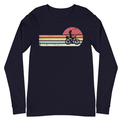 Sonne_und_Retro_Linies_-_Frau_Radfahren_-_(F) - Unisex Long Sleeve Tee | Bella + Canvas 3501 xxx yyy zzz Navy