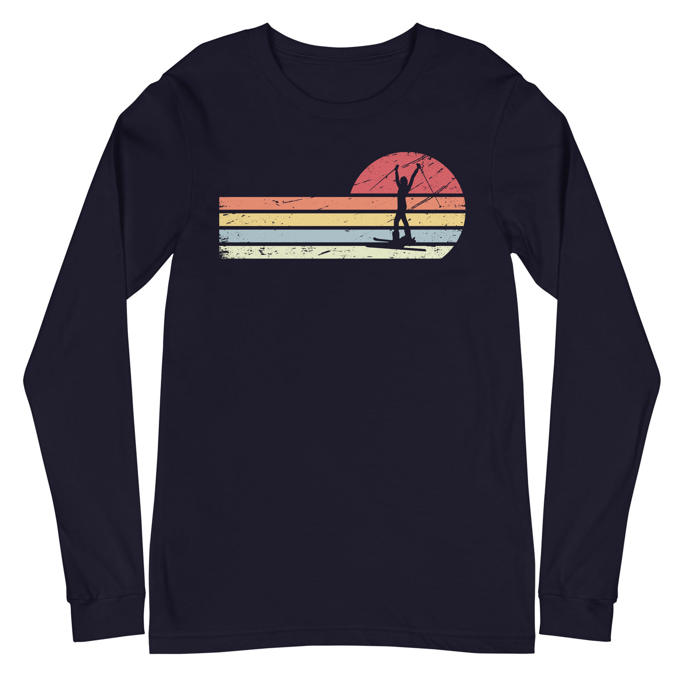 Sonne und Retro Linies - Frau Skifahren - - Unisex Long Sleeve Tee | Bella + Canvas 3501 klettern ski xxx yyy zzz Navy