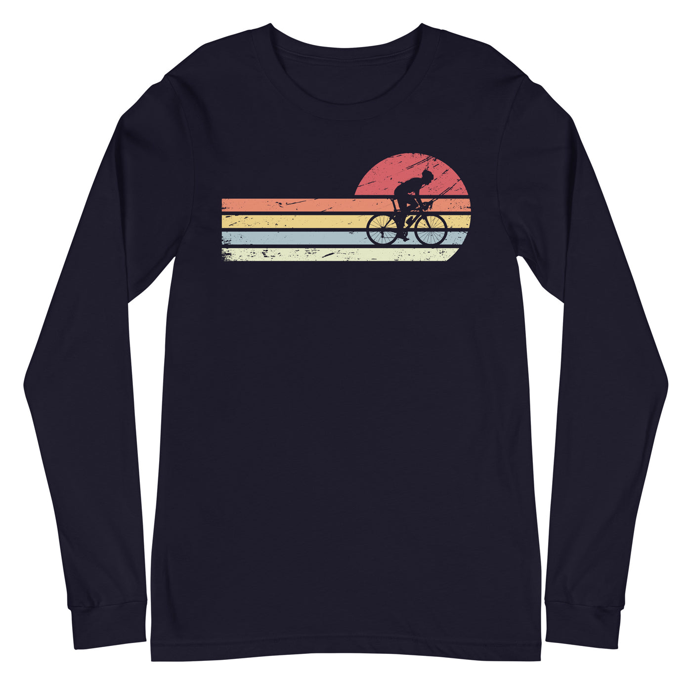 Sonne und Retro Linies - Man Radfahren - (F) - Unisex Long Sleeve Tee | Bella + Canvas 3501 xxx yyy zzz Navy