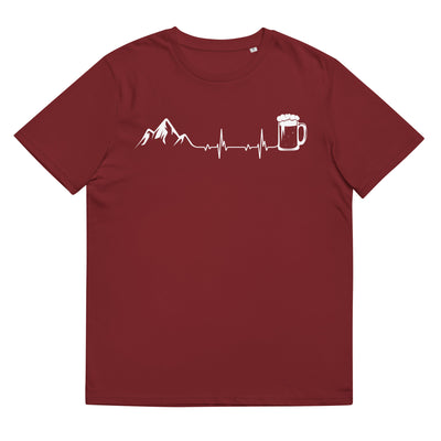 Herzschlag Berge Und Bier - Herren Premium Organic T-Shirt berge klettern wandern Weinrot