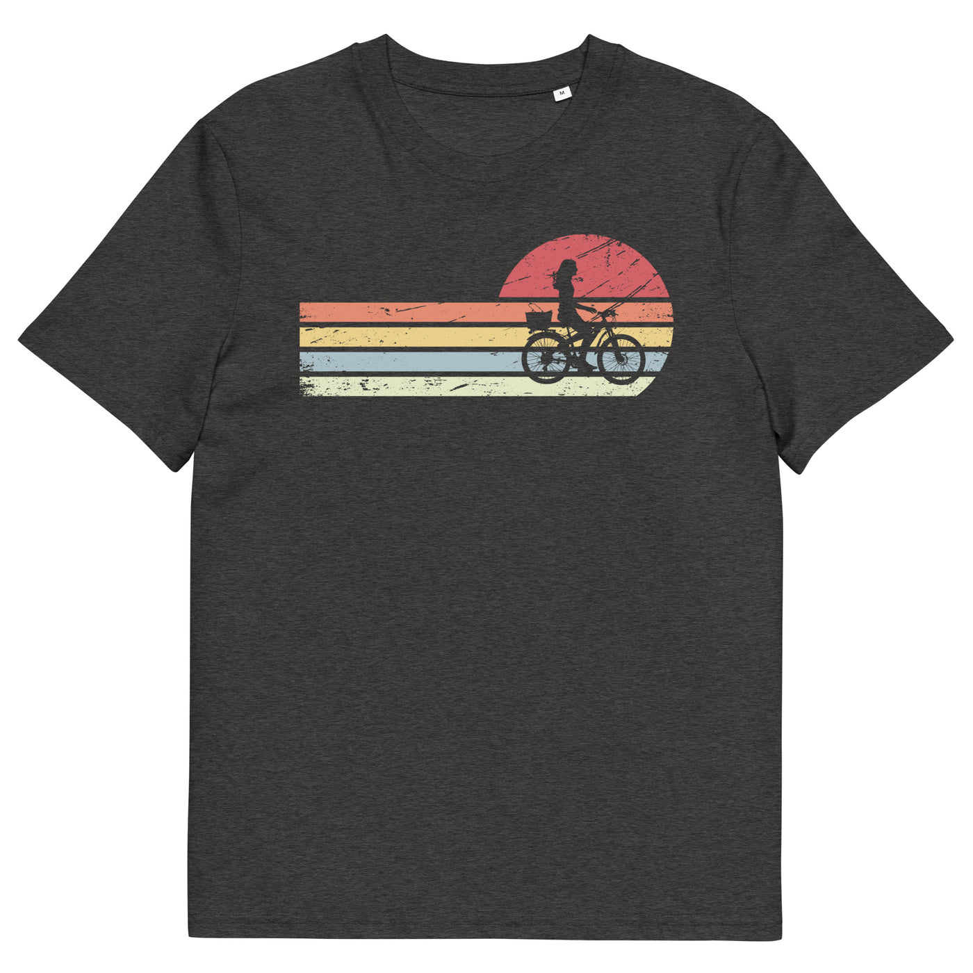 Sonne_und_Retro_Linies_-_Frau_Radfahren_-_(F) - Unisex Organic Cotton T-Shirt | Stanley/Stella STTU755 xxx yyy zzz Dark Heather Grey