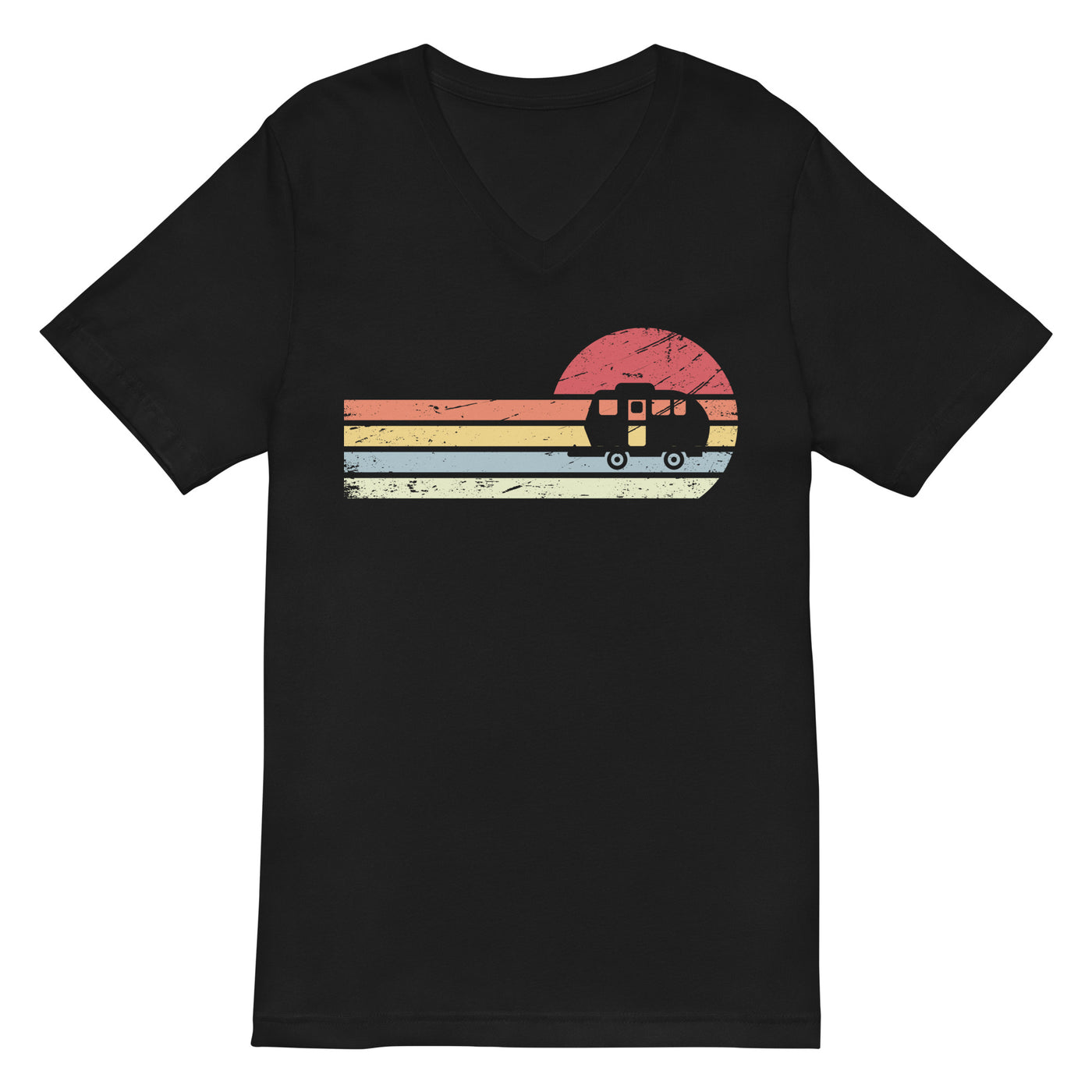 Sonne und Retro Linies - Camping Caravan - (C) - Unisex V-Neck Tee | Bella + Canvas 3005