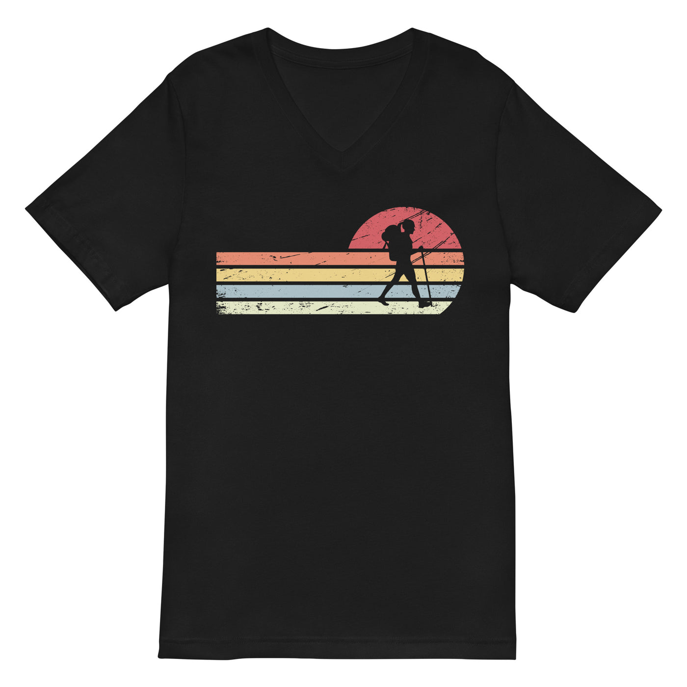 Sonne_und_Retro_Linies_-_Frau_Wandern_-_(W) - Unisex V-Neck Tee | Bella + Canvas 3005 xxx yyy zzz 2XL