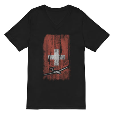 Schweizer Flagge und Segelflugzeug - Herren V-Neck Shirt berge xxx yyy zzz 2XL