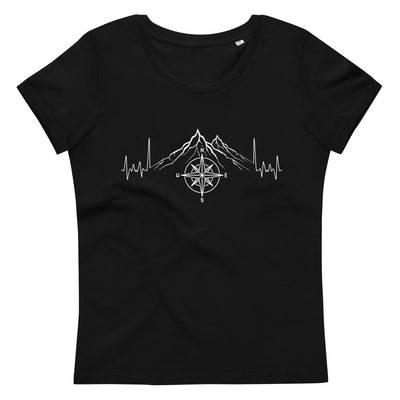 Herzschlag Berge Und Kompass - Damen Premium Organic T-Shirt berge camping wandern Black