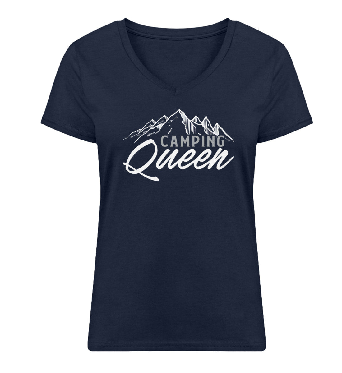 Camping Queen - Damen Organic V-Neck Shirt camping Navyblau