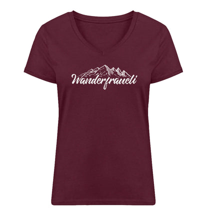 Wanderfraueli - Damen Organic V-Neck Shirt Weinrot