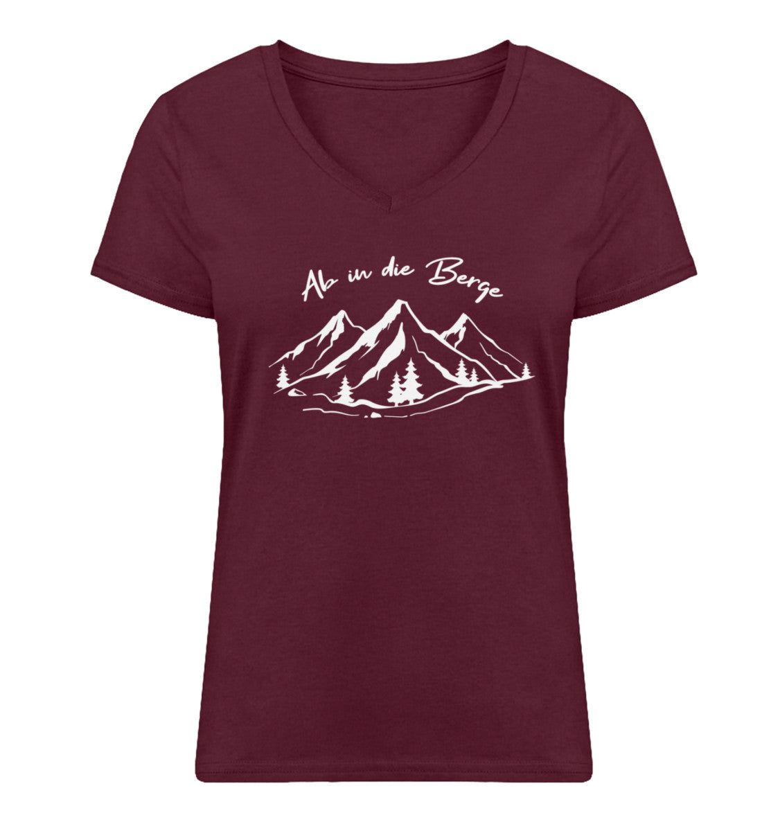Ab in die Berge - Damen Organic V-Neck Shirt berge wandern Weinrot
