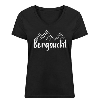 Bergsucht - Damen Organic V-Neck Shirt berge klettern Schwarz