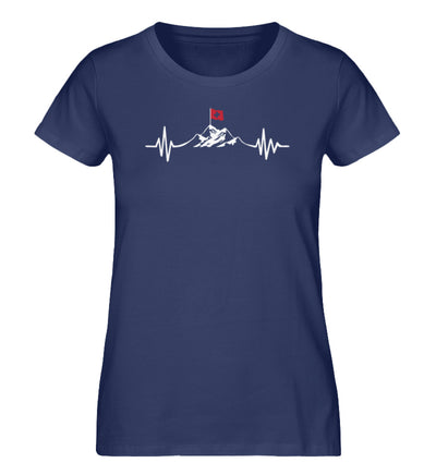 Herzschlag Berge und Schweizer Flagge - Damen Premium Organic T-Shirt berge wandern Navyblau