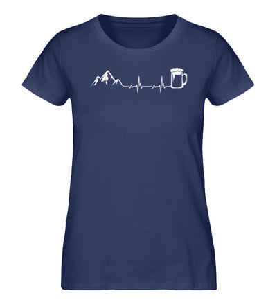 Herzschlag Berge und Bier - Damen Premium Organic T-Shirt berge klettern wandern Navyblau