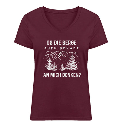 Ob die Berge auch gerade an mich denken - Damen Organic V-Neck Shirt berge Weinrot