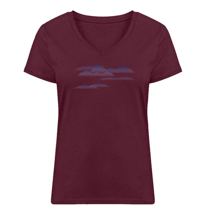 Blaue Berge - Damen Organic V-Neck Shirt berge Weinrot