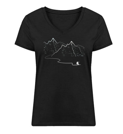 Schifahren - Damen Organic V-Neck Shirt ski Schwarz