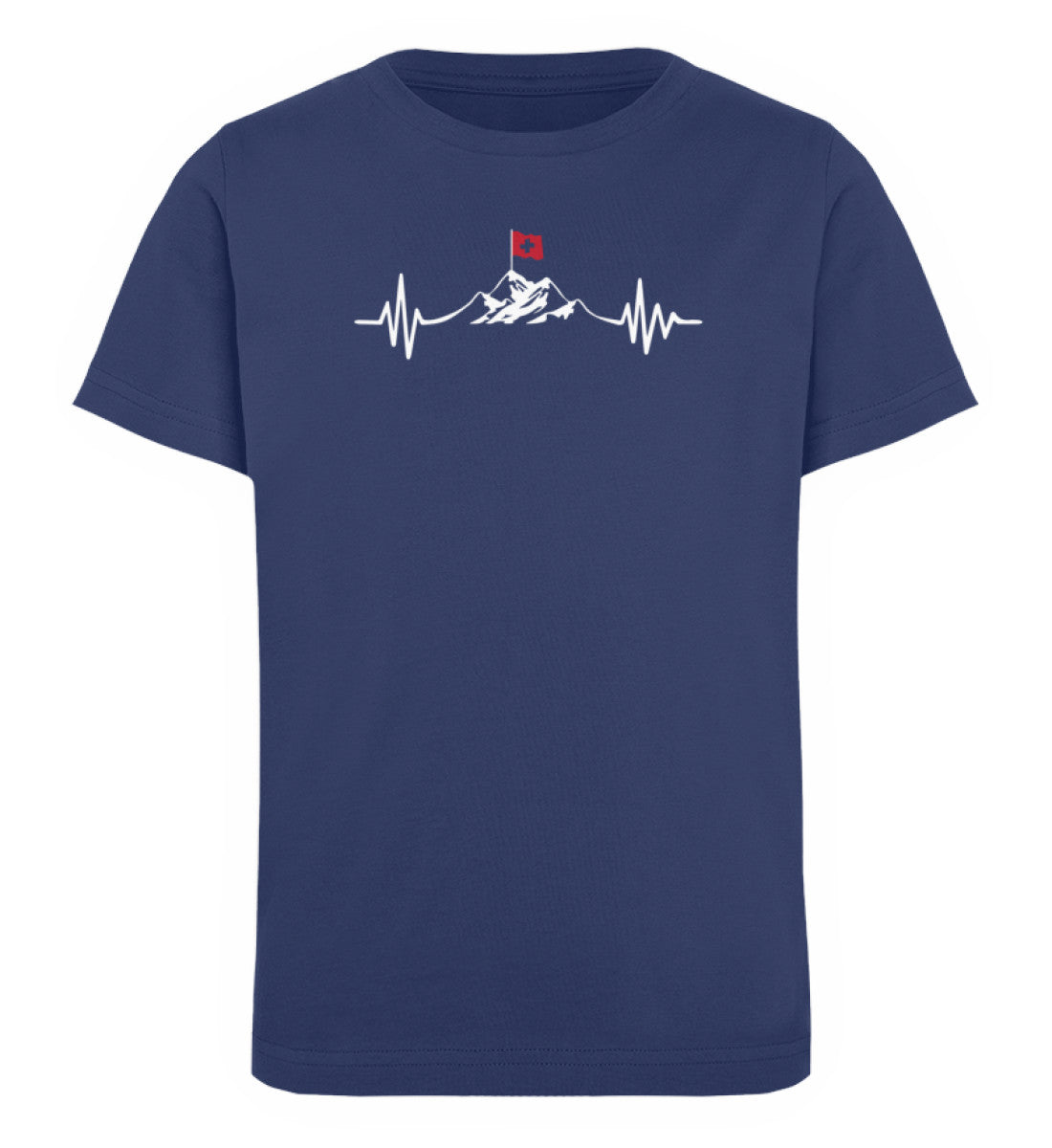 Herzschlag Berge und Schweizer Flagge - Kinder Premium Organic T-Shirt berge wandern Navyblau