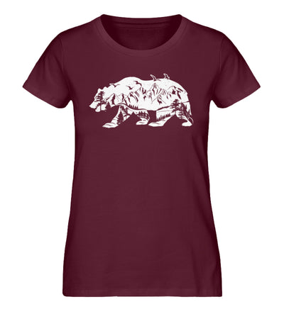 Bär und Berge Abstrakt - Damen Premium Organic T-Shirt berge camping Weinrot