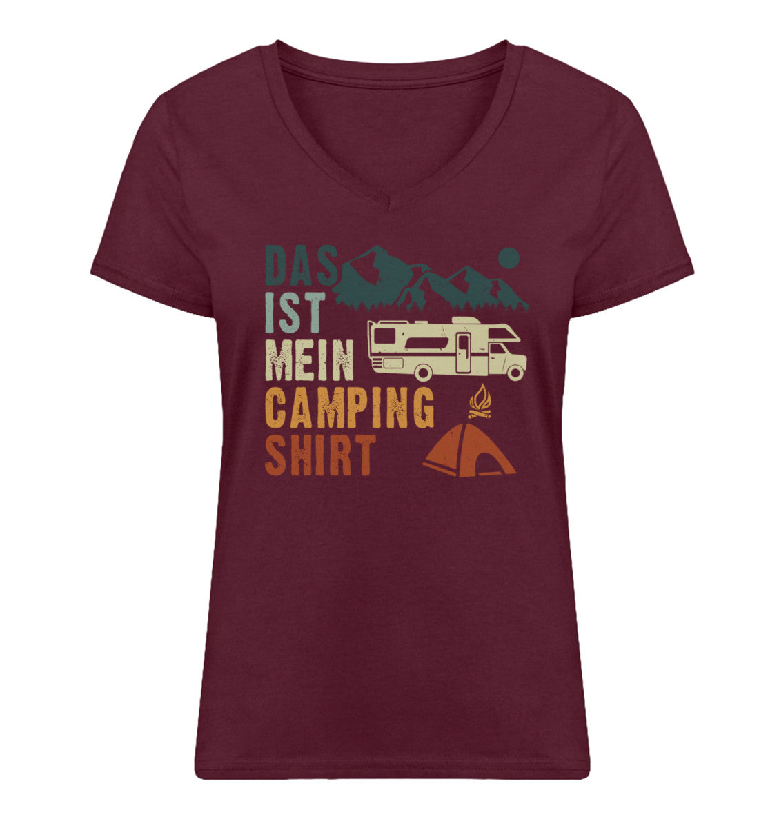 Das ist mein Camping Shirt - Damen Organic V-Neck Shirt camping Weinrot