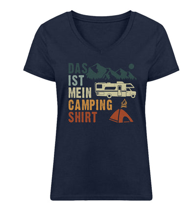 Das ist mein Camping Shirt - Damen Organic V-Neck Shirt camping Navyblau