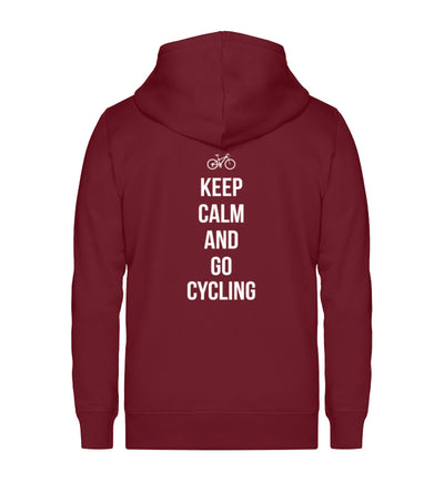 Keep calm and go cycling - Unisex Premium Organic Sweatjacke fahrrad Weinrot