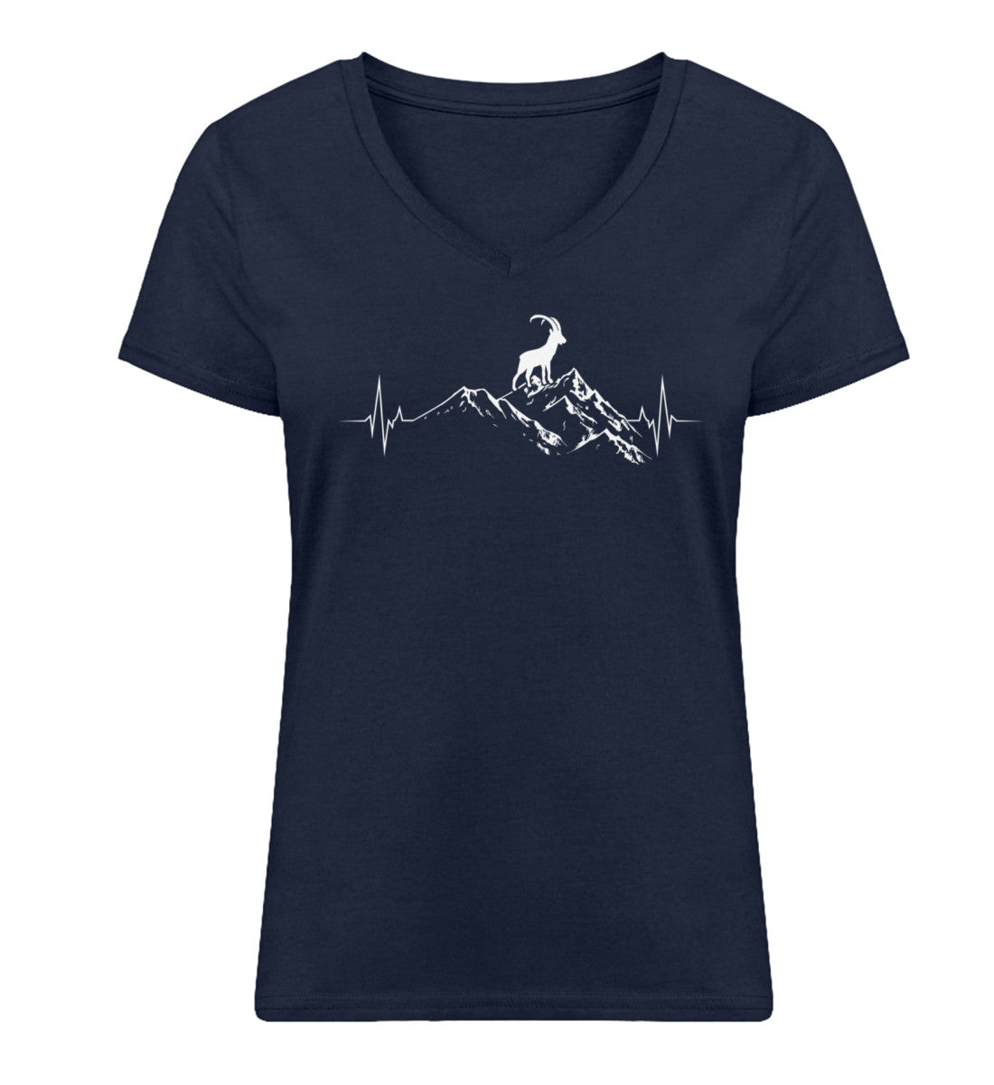 Herzschlag Berge und Steinbock - Damen Organic V-Neck Shirt berge wandern Navyblau