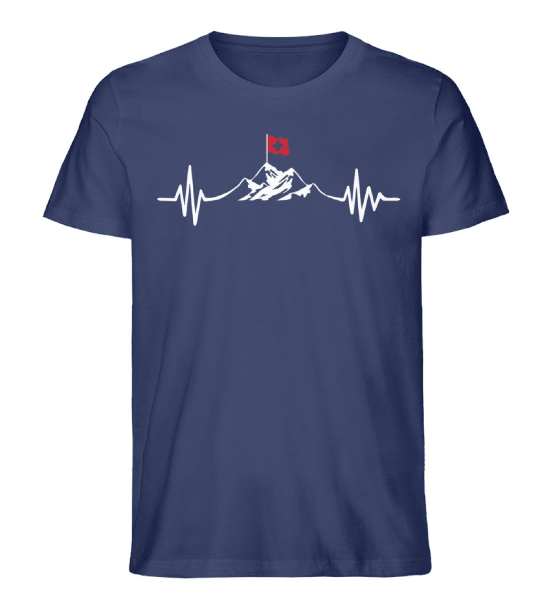 Herzschlag Berge und Schweizer Flagge - Herren Organic T-Shirt berge wandern Navyblau