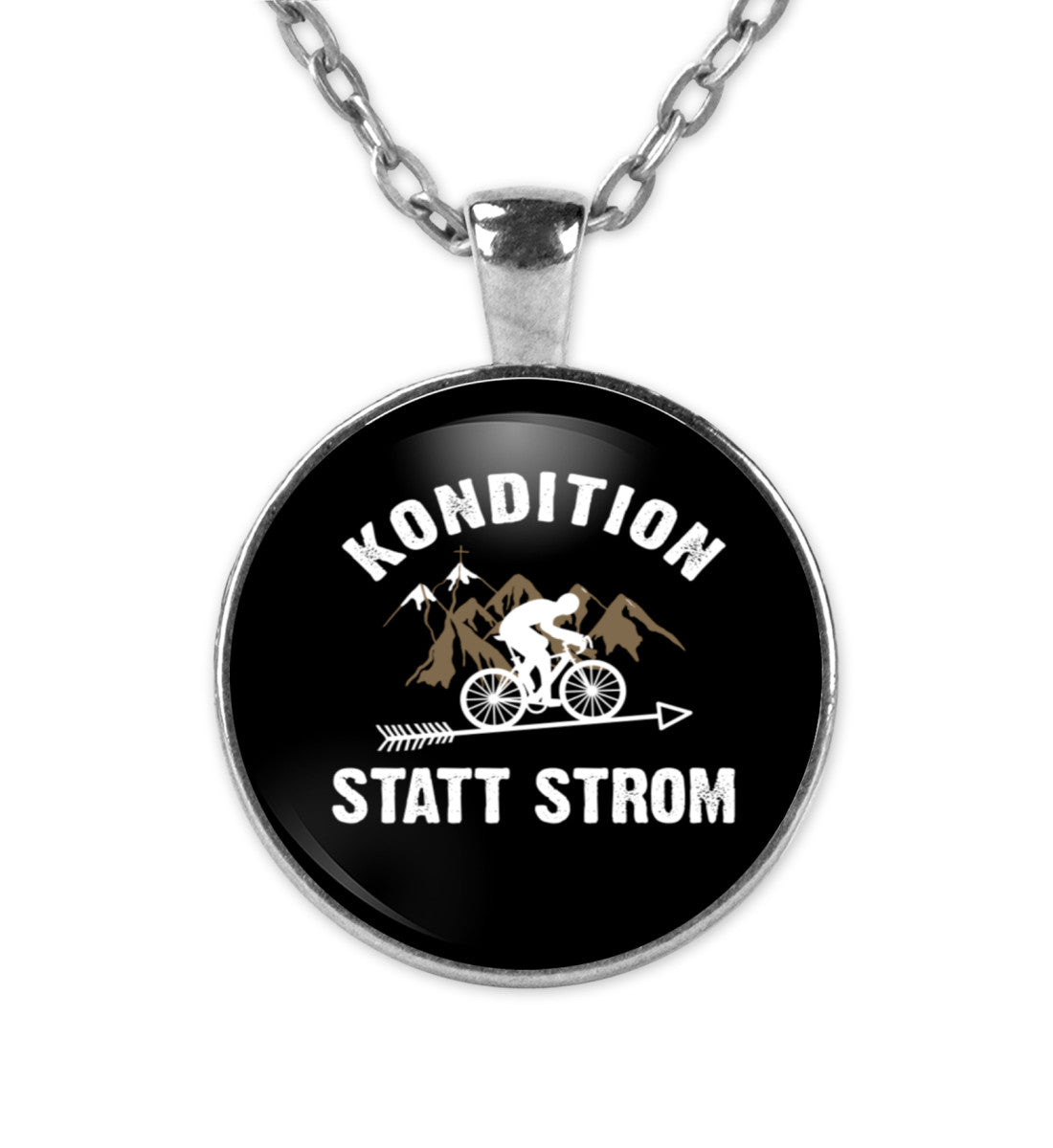 Kondition statt Strom - Halskette mit Anhänger fahrrad mountainbike Silber