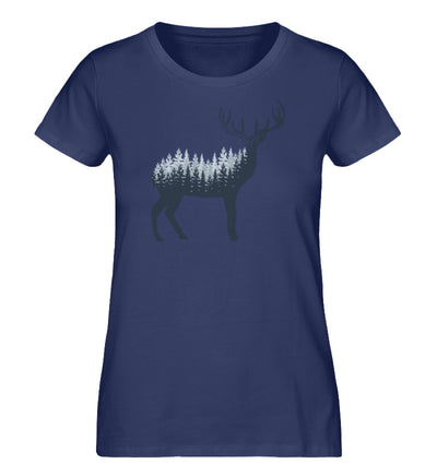 Hirsch Abstrakt - Damen Premium Organic T-Shirt camping wandern Navyblau