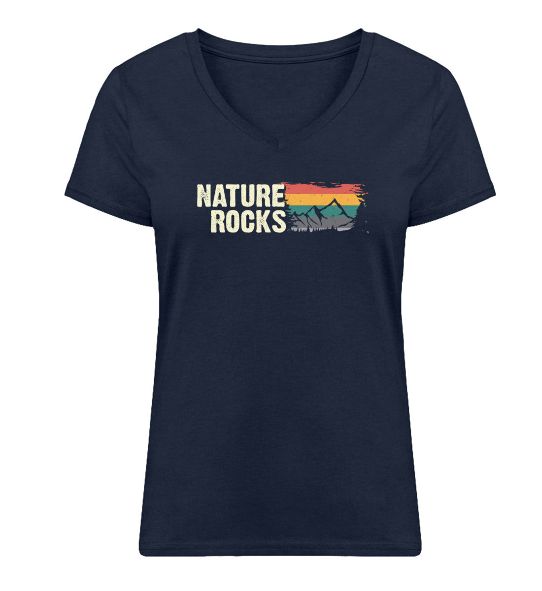 Nature Rocks - Damen Organic V-Neck Shirt berge camping wandern Navyblau