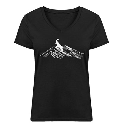 Alpensteinbock auf Berg - Damen Organic V-Neck Shirt berge klettern wandern Schwarz
