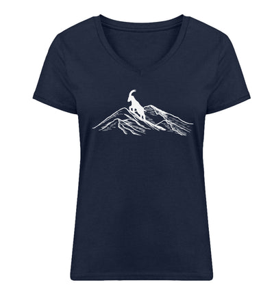 Alpensteinbock auf Berg - Damen Organic V-Neck Shirt berge klettern wandern Navyblau