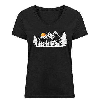 Bergsüchtig - Damen Organic V-Neck Shirt berge wandern Schwarz