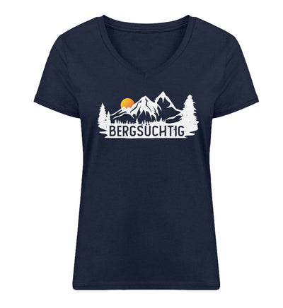 Bergsüchtig - Damen Organic V-Neck Shirt berge wandern Navyblau