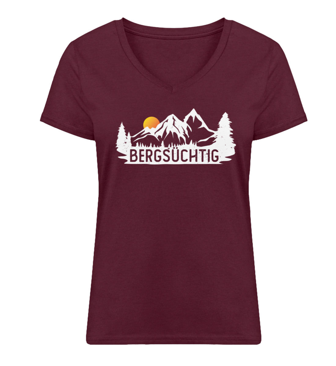 Bergsüchtig - Damen Organic V-Neck Shirt berge wandern Weinrot