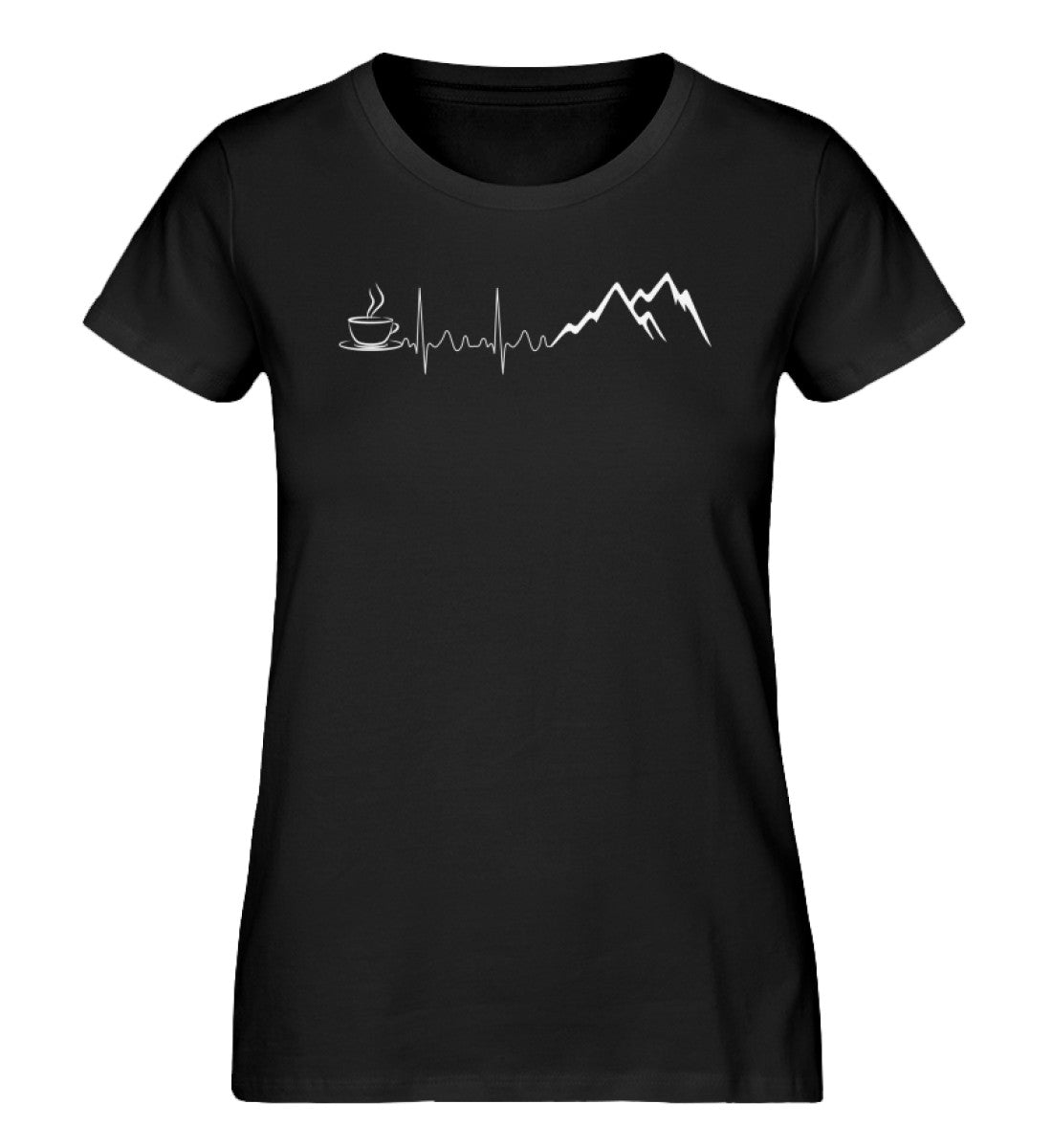 Herzschlag Berge und Kaffee - Damen Organic T-Shirt berge wandern Schwarz