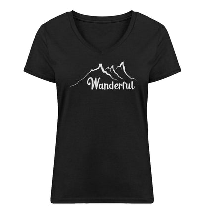 Wanderful - Damen Organic V-Neck Shirt Schwarz