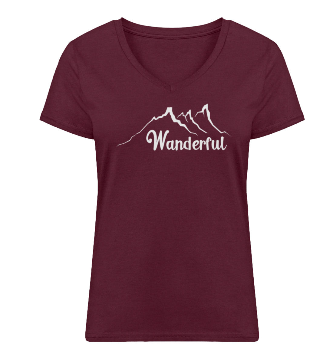 Wanderful - Damen Organic V-Neck Shirt Weinrot