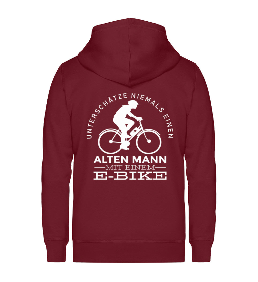 Alter Mann mit einem E-Bike - Unisex Premium Organic Sweatjacke e-bike Weinrot