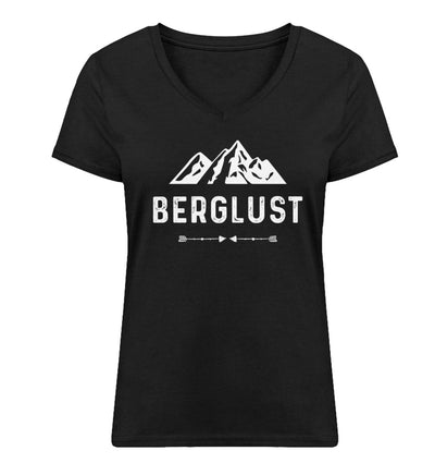 BERGLUST - Damen Organic V-Neck Shirt berge wandern Schwarz