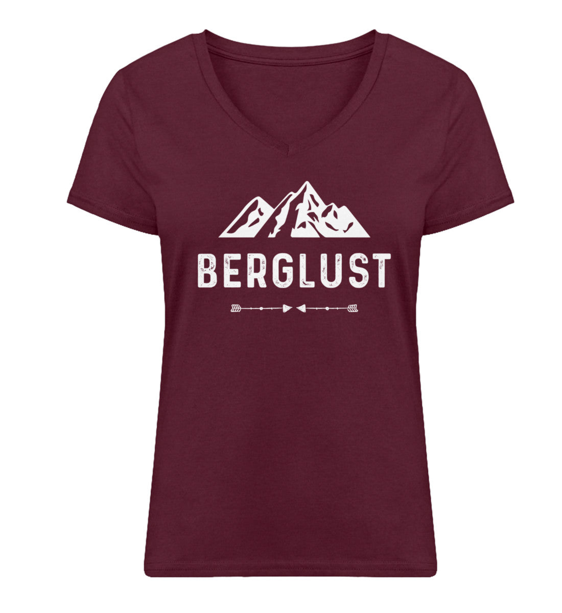BERGLUST - Damen Organic V-Neck Shirt berge wandern Weinrot