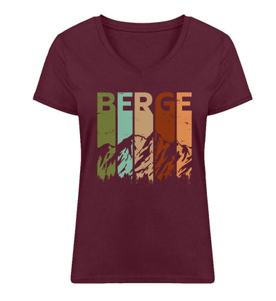 Berge - Vintage - Damen Organic V-Neck Shirt berge Weinrot