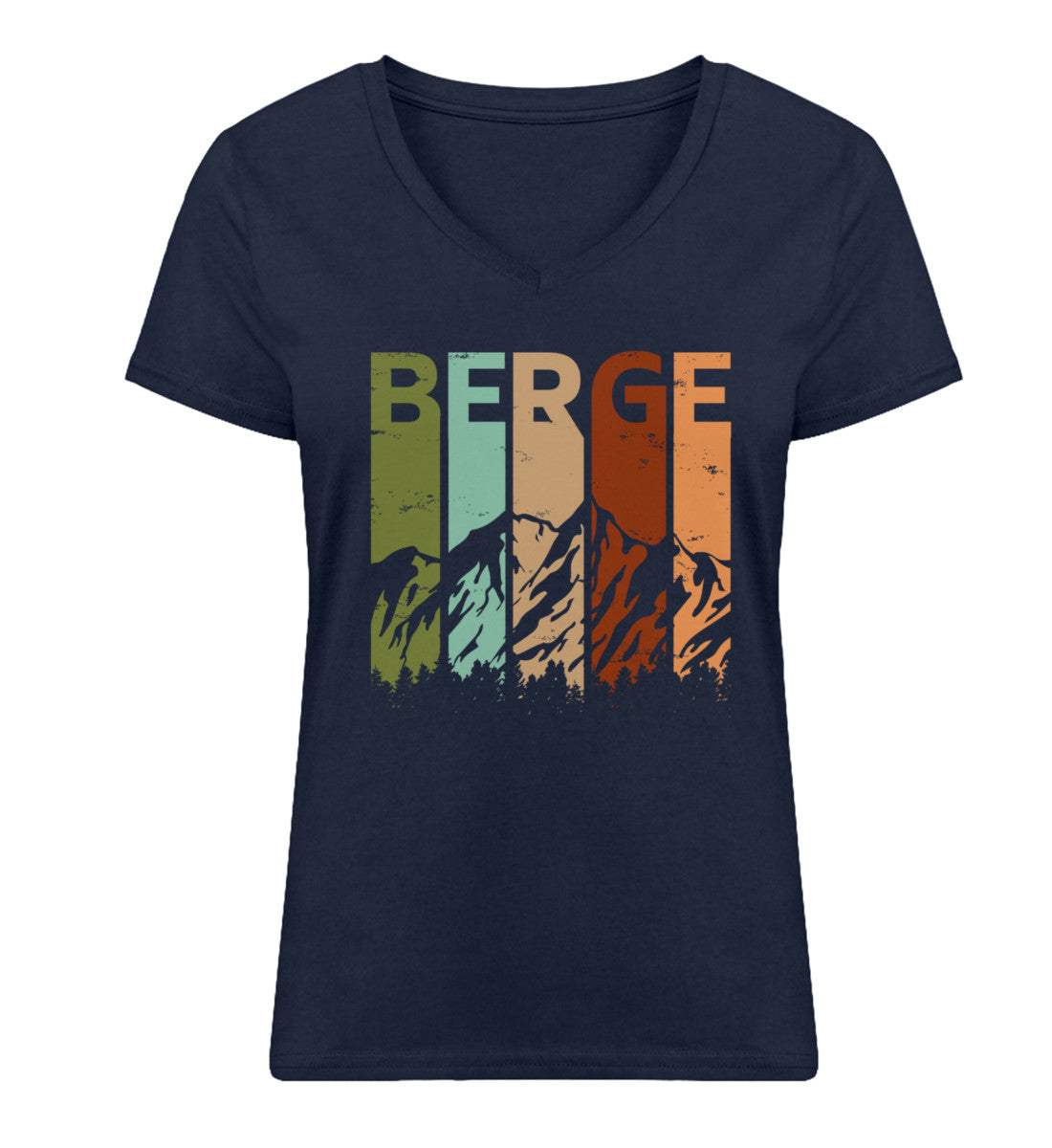 Berge - Vintage - Damen Organic V-Neck Shirt berge Navyblau