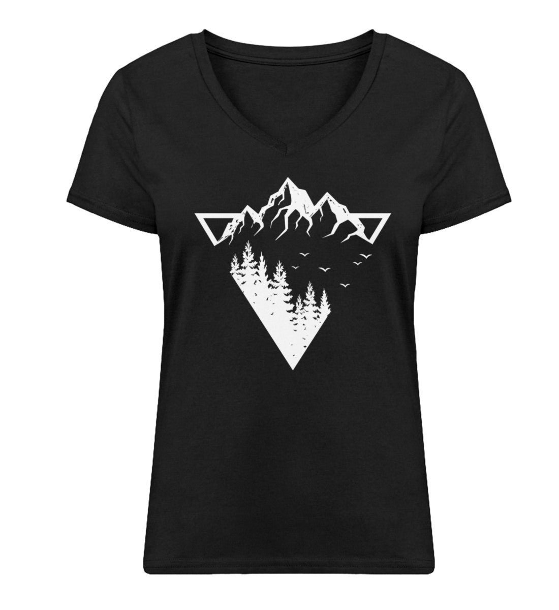 Berge - Geometrisch - Damen Organic V-Neck Shirt berge camping wandern Schwarz