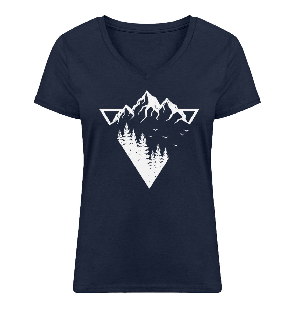 Berge - Geometrisch - Damen Organic V-Neck Shirt berge camping wandern Navyblau